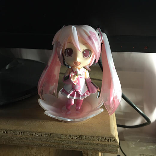 A Sakura Miku Nendoroid #274 displayed on my desk :D.